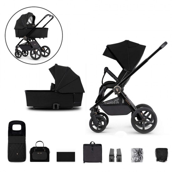 Venicci Upline 2 in 1 Pram 10 Piece Bundle All Black